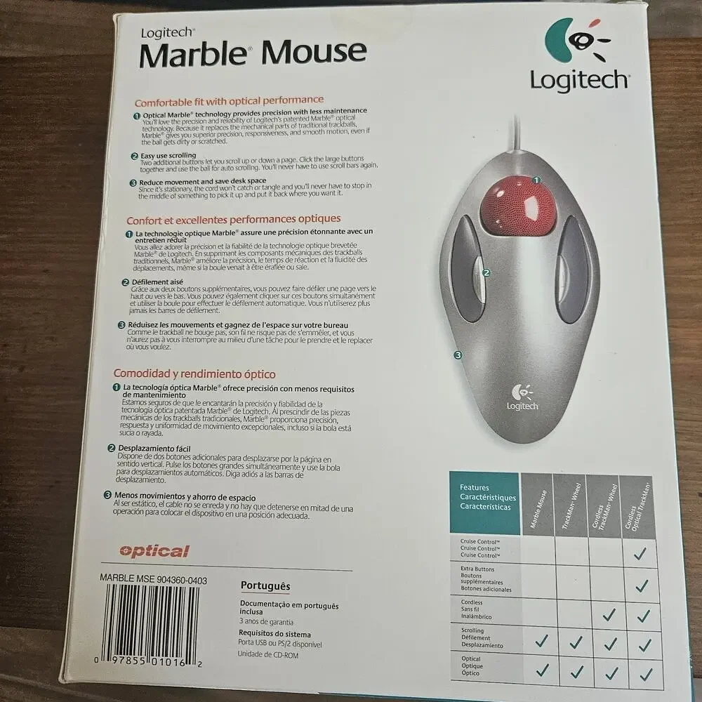 Logitech Marble Mouse Optical Trackball 904360-0403 New In open Box